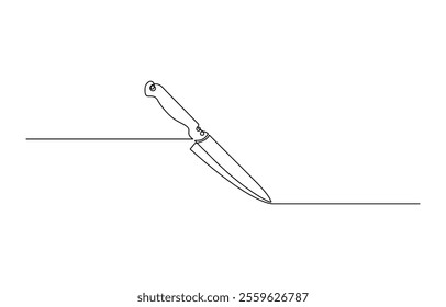 Continuous one line art drawing of knife outline vector illustration, Kitchen knife one line continuous drawing. Kitchen tools continuous one line illustration, Knife. Icon. Vector drawing. 