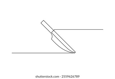 Continuous one line art drawing of knife outline vector illustration, Kitchen knife one line continuous drawing. Kitchen tools continuous one line illustration, Knife. Icon. Vector drawing. 