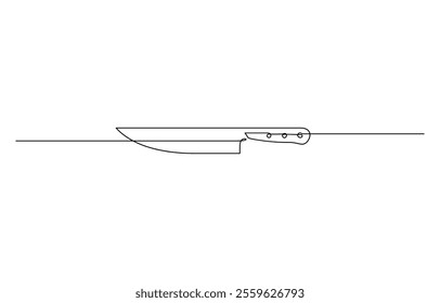 Continuous one line art drawing of knife outline vector illustration, Kitchen knife one line continuous drawing. Kitchen tools continuous one line illustration, Knife. Icon. Vector drawing. 