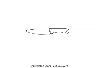 Continuous one line art drawing of knife outline vector illustration, Kitchen knife one line continuous drawing. Kitchen tools continuous one line illustration, Knife. Icon. Vector drawing. 