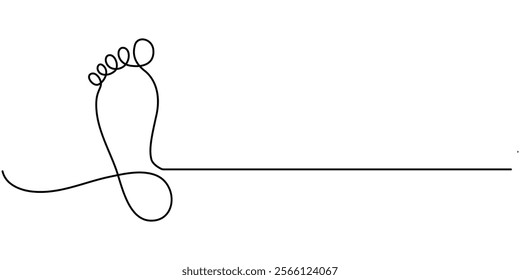 Continuous one line art drawing of human footprint vector, One continuous line drawing of bare foot and footprint. Elegance female feet in simple linear style. Concept of Wellness massage and care.