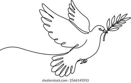 Continuous one line art drawing. Dove bird art concept. Vector illustration isolated. Minimalist design handdrawn.