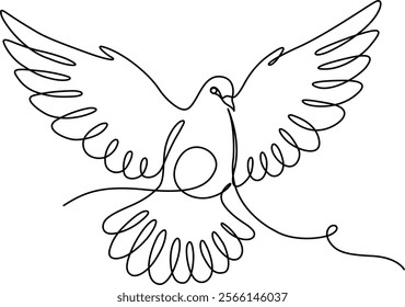 Continuous one line art drawing. Cute dove bird art. Vector illustration isolated. Minimalist design handdrawn.