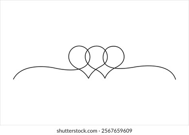 Continuous one line art drawing love hand drawn vector illustration heart valentine's day

