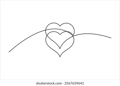 Continuous one line art drawing love hand drawn vector illustration heart valentine's day

