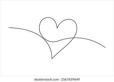 Continuous one line art drawing love hand drawn vector illustration heart valentine's day

