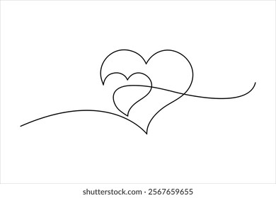 Continuous one line art drawing love hand drawn vector illustration heart valentine's day


