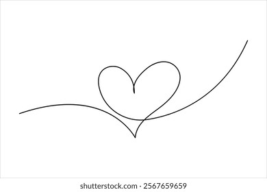 Continuous one line art drawing love hand drawn vector illustration heart valentine's day

