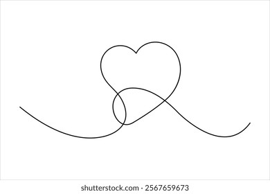 Continuous one line art drawing love hand drawn vector illustration heart valentine's day

