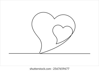 Continuous one line art drawing love hand drawn vector illustration heart valentine's day


