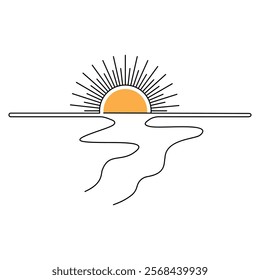 Continuous one line art drawing of sunset vector illustration