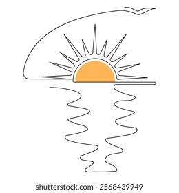 Continuous one line art drawing of sunset vector illustration