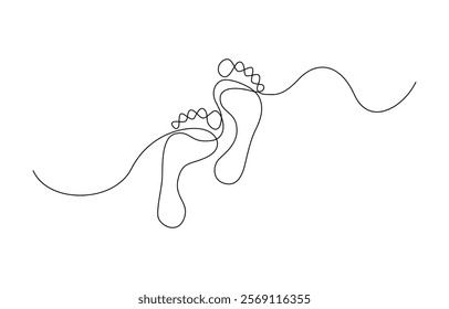 Continuous one line art drawing of bare foot in simple style and outline vector art illustration, Continuous one line foot vector art illustration.