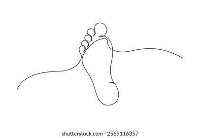 Continuous one line art drawing of bare foot in simple style and outline vector art illustration, Continuous one line foot vector art illustration.