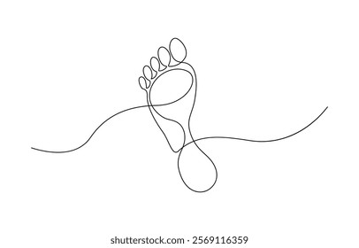 Continuous one line art drawing of bare foot in simple style and outline vector art illustration, Continuous one line foot vector art illustration.