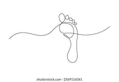 Continuous one line art drawing of bare foot in simple style and outline vector art illustration, Continuous one line foot vector art illustration.