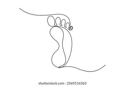 Continuous one line art drawing of bare foot in simple style and outline vector art illustration, Continuous one line foot vector art illustration.