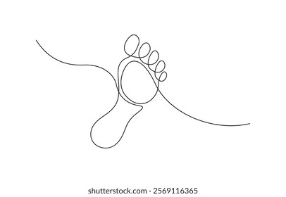 Continuous one line art drawing of bare foot in simple style and outline vector art illustration, Continuous one line foot vector art illustration.