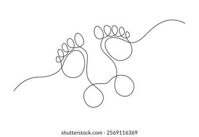 Continuous one line art drawing of bare foot in simple style and outline vector art illustration, Continuous one line foot vector art illustration.