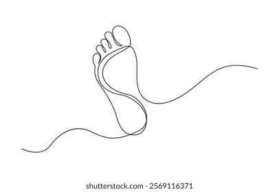 Continuous one line art drawing of bare foot in simple style and outline vector art illustration, Continuous one line foot vector art illustration.