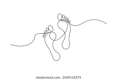 Continuous one line art drawing of bare foot in simple style and outline vector art illustration, Continuous one line foot vector art illustration.