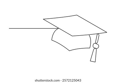 Continuous one line art drawing of graduation hat design vector illustration

