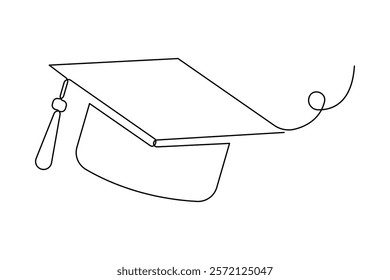 Continuous one line art drawing of graduation hat design vector illustration

