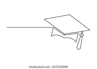 Continuous one line art drawing of graduation hat design vector illustration

