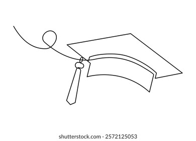 Continuous one line art drawing of graduation hat design vector illustration

