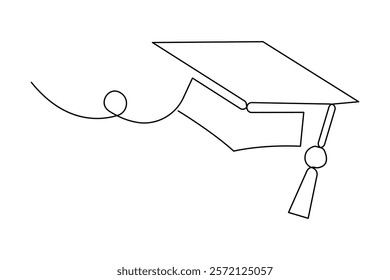 Continuous one line art drawing of graduation hat design vector illustration

