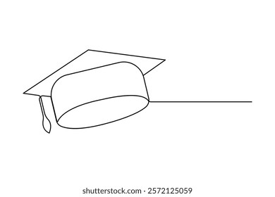 Continuous one line art drawing of graduation hat design vector illustration

