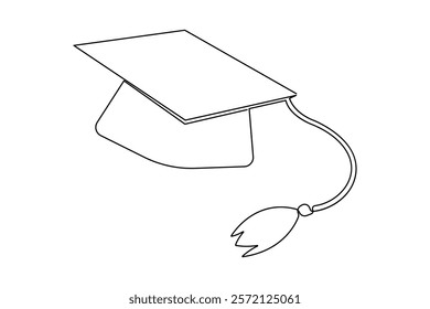 Continuous one line art drawing of graduation hat design vector illustration

