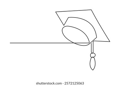 Continuous one line art drawing of graduation hat design vector illustration

