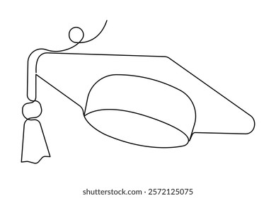 Continuous one line art drawing of graduation hat design vector illustration

