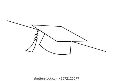 Continuous one line art drawing of graduation hat design vector illustration

