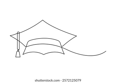 Continuous one line art drawing of graduation hat design vector illustration

