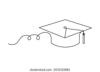 Continuous one line art drawing of graduation hat design vector illustration

