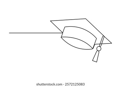 Continuous one line art drawing of graduation hat design vector illustration

