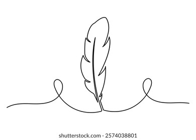 continuous one line art drawing of Bird feather minimalist on white background vector design