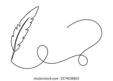 continuous one line art drawing of Bird feather minimalist on white background vector design