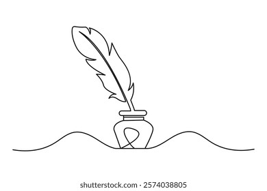 continuous one line art drawing of Bird feather minimalist on white background vector design