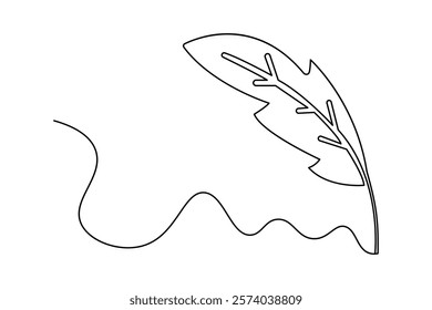 continuous one line art drawing of Bird feather minimalist on white background vector design