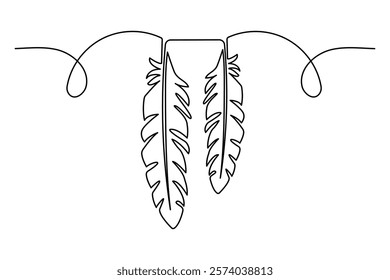 continuous one line art drawing of Bird feather minimalist on white background vector design