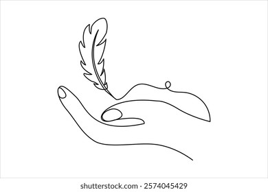 Continuous one line art drawing of Bird feather outline vector illustration