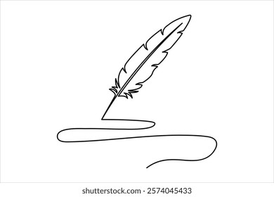 Continuous one line art drawing of Bird feather outline vector illustration