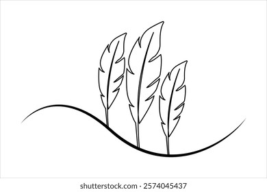 Continuous one line art drawing of Bird feather outline vector illustration