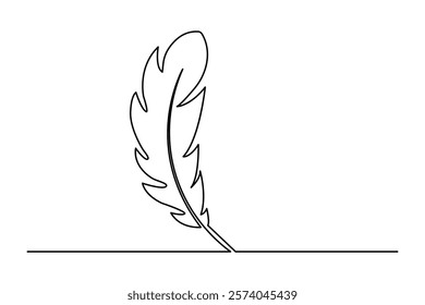 Continuous one line art drawing of Bird feather outline vector illustration