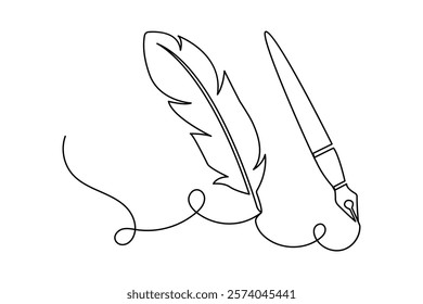 Continuous one line art drawing of Bird feather outline vector illustration