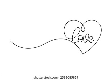 Continuous one line art drawing love hand drawn vector illustration heart valentine's day
