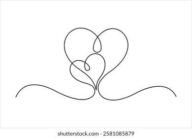 Continuous one line art drawing love hand drawn vector illustration heart valentine's day
